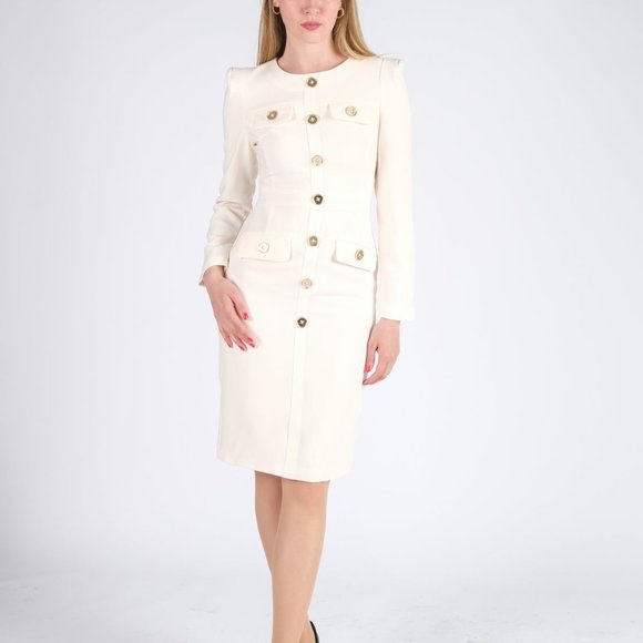 Cream Buttons Midi Dress - Picture 3 of 6